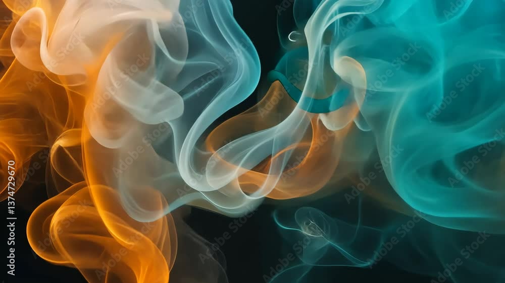 Poster fluid abstract art with cascading swirls and translucent layers, exploring movement and fluidity in 