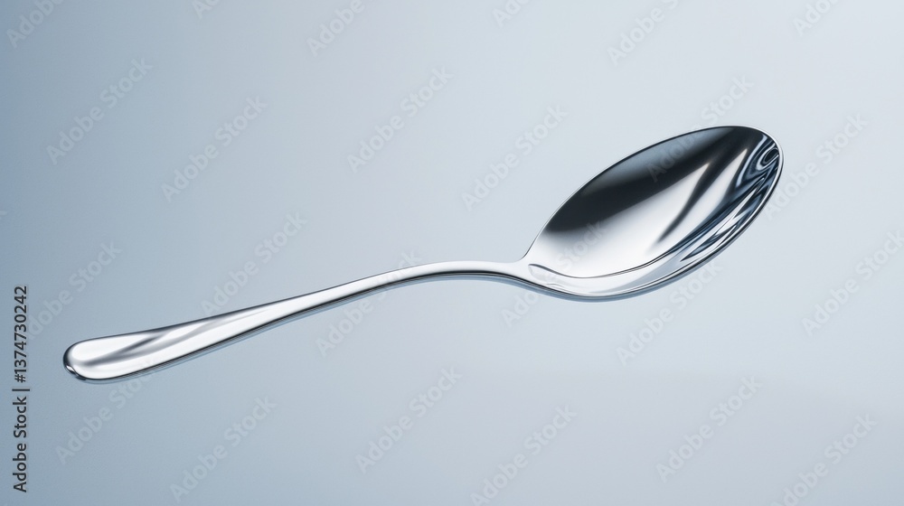 Poster 3d rendering of a spoon. the spoon is made of stainless steel and has a long handle with a curved en