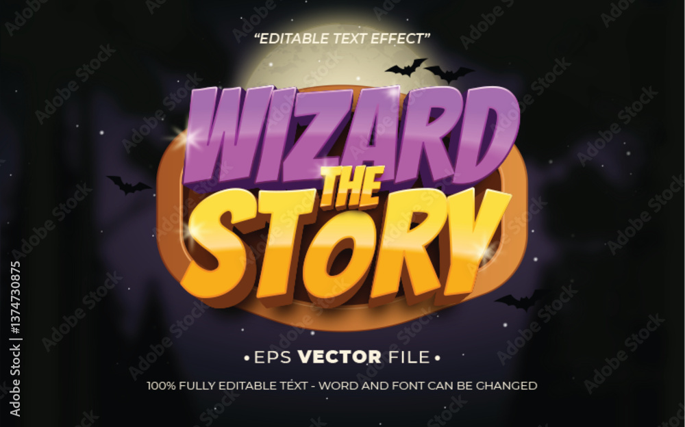 Poster the wizard story 3d text effect editable game title style