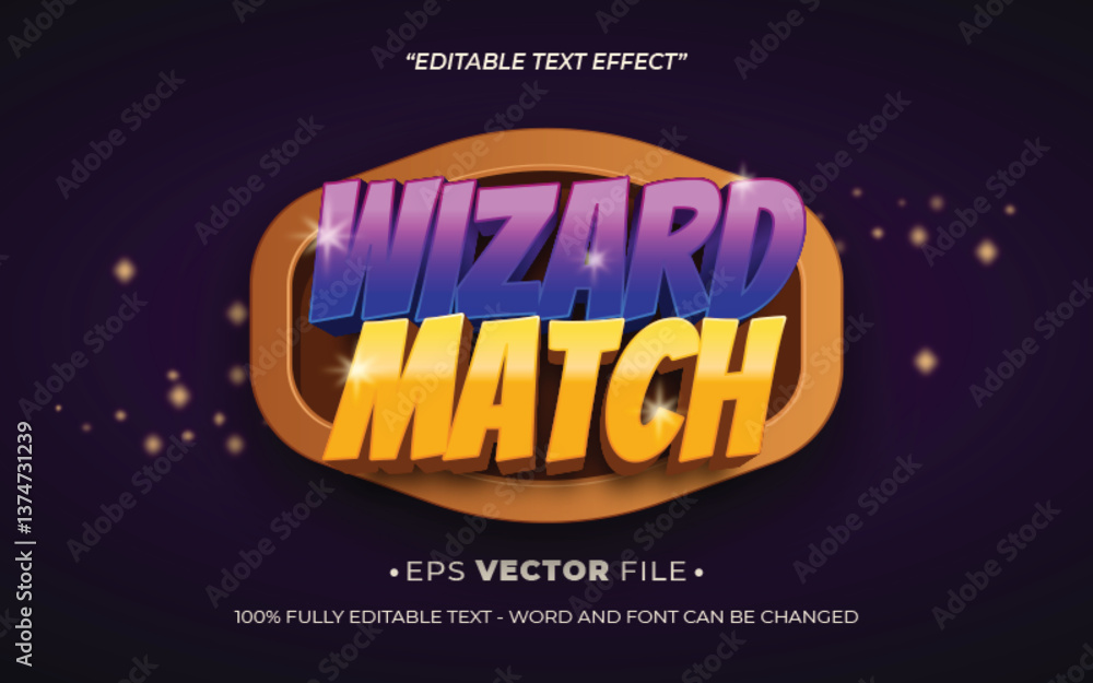 Poster wizard match 3d text effect editable game title style
