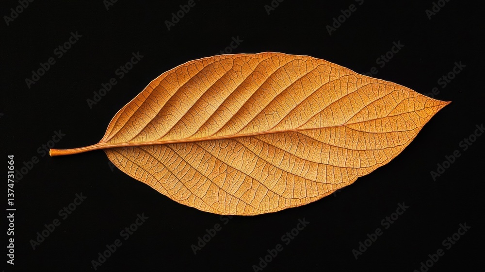 Poster close-up of a single leaf. the leaf is elongated and has a pointed tip. it appears to be made of a l