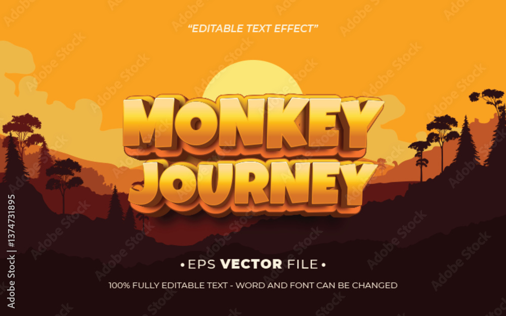 Poster monkey journey 3d text effect editable game title style