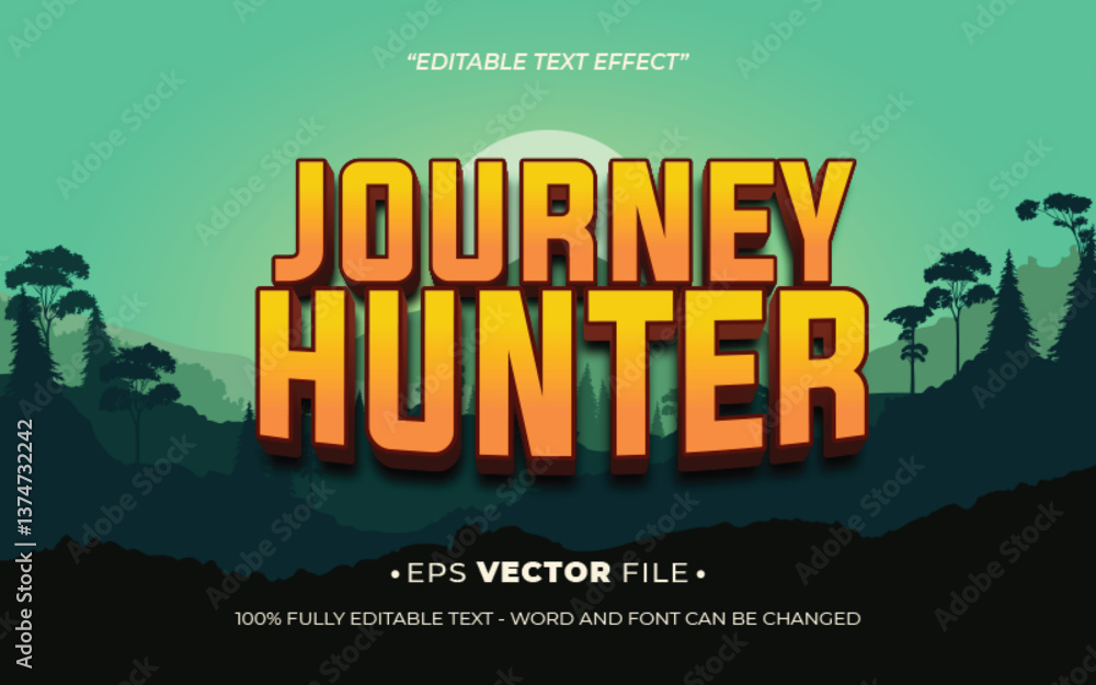 Poster journey hunter 3d text effect editable game title style