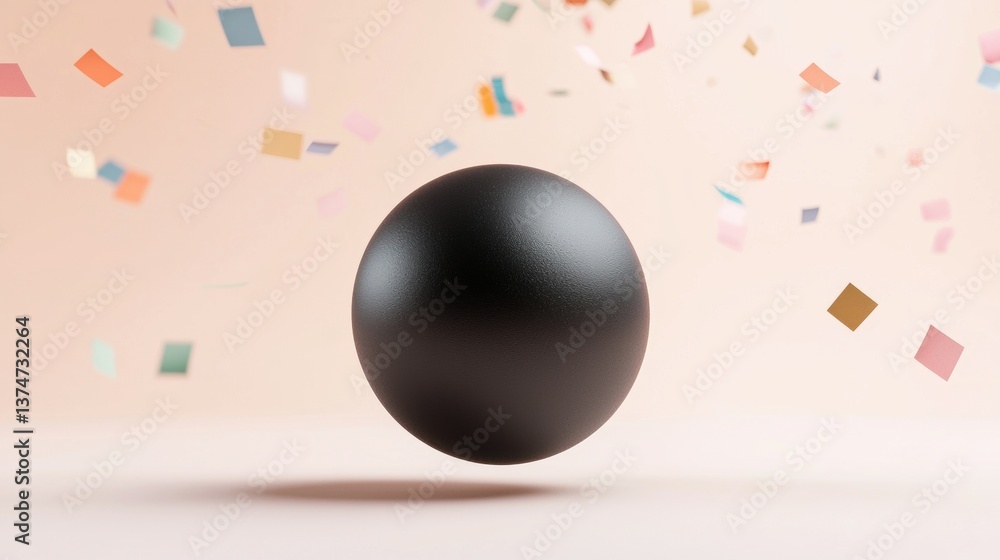 Fototapete 3d rendering of a black sphere floating in the air. the sphere is spherical and appears to be made o