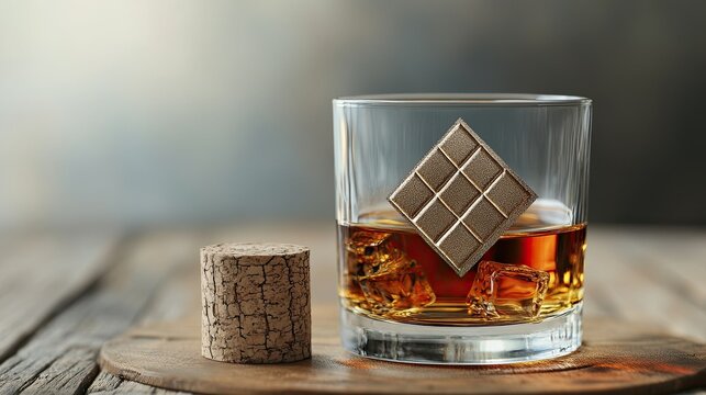 Cork sign next to a glass of whiskey, symbolizing the choice to stop drinking and promote responsible behavior towards alcohol consumption.