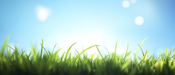 Fototapeta premium Fresh Green Grass with Bright Sky Background Low Angle View