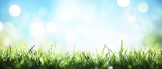 Obraz premium Close-up Green Grass with Bokeh Background for Spring or Summer