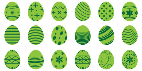 Set of colorful ester eggs. Set of decorated ester eggs vector. Ester eggs icon set in multi color. Spring ester multi color egg elements. Eggshell. Egg icon set. Vector Formats.