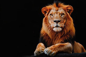 Fototapeta premium A portrait of the lion king in isolation showcases a wildlife animal in black and white