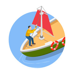 3D Isometric Flat Vector Illustration of Sailing Yacht, Marine Travel. Item 1