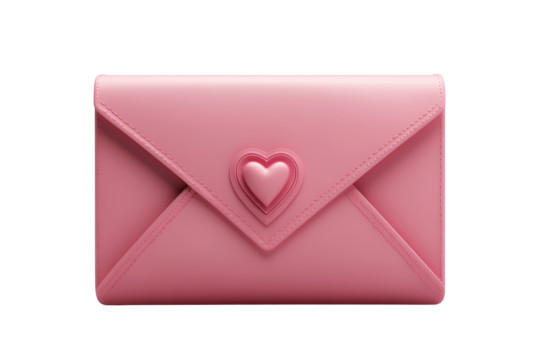 3D pink heart envelope icon featuring a minimalist design with a small heart seal symbolizing love isolated on transparent  background