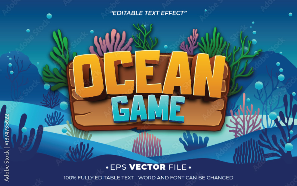 Poster ocean game 3d text effect editable game title style
