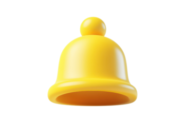 3D yellow bell icon designed in a modern and glossy style It represents notifications alerts and reminders in digital contexts Isolated on transparent background