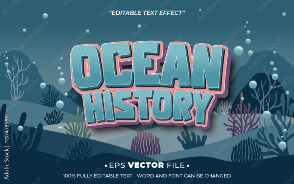 Poster ocean history 3d text effect editable game title style