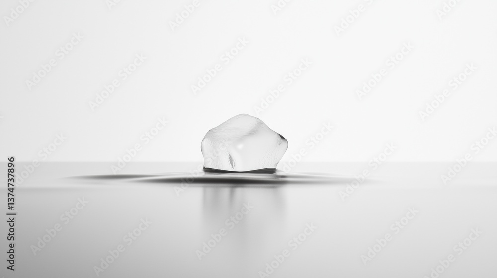 Aufkleber black and white photograph of an ice cube on a reflective surface. the ice cube is in the center of 