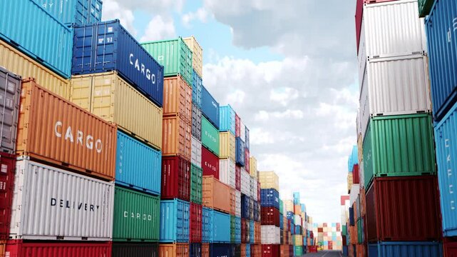 Cargo containers in a port. Freight shipping, import and export, logistics and transportation
