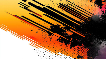   Grungy orange and yellow background with black and white design on the right side of the image