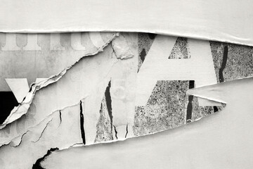Old ripped torn blank black and white fly posters textures backgrounds grunge creased crumpled...