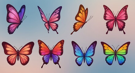 Obraz premium Colorful Butterfly Illustrations Flying Together in a Group Design Concept