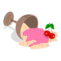 3D Isometric Flat Vector Illustration of Set of Fallen Ice Creams, Milk Dessert Lying on Floor. Item 1