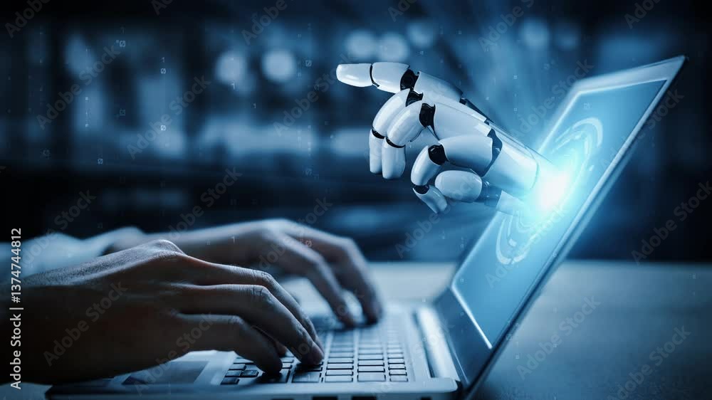 Poster futuristic robot artificial intelligence enlightening ai technology development and machine learning