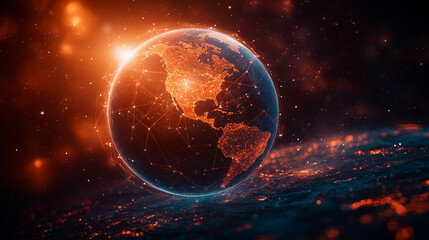 Fototapeta premium digital globe with interconnected lines, symbolizing global communication and technology, in a modern, visually appealing design with an isolated background
