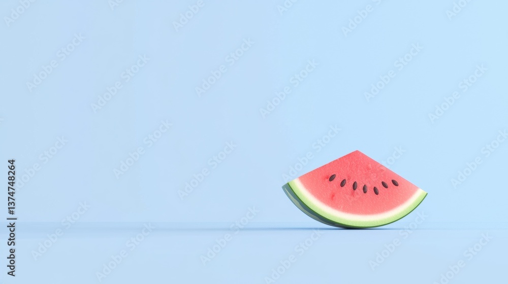 Poster 3d rendering of a slice of watermelon on a light blue background. the watermelon is in the center of