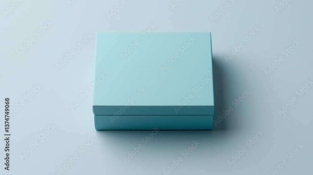 Poster 3d rendering of a small, square-shaped box in a light blue color. the box appears to be made of pape
