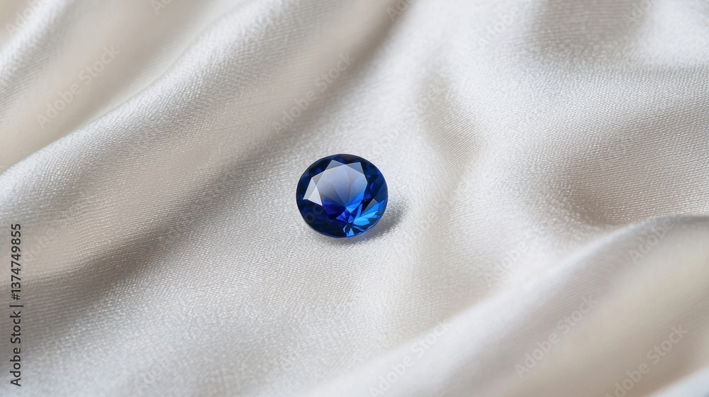 Poster close-up of a blue gemstone on a white fabric. the gemstone is in the center of the image and is the