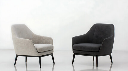 Two chairs are shown side by side, one is black and the other is white