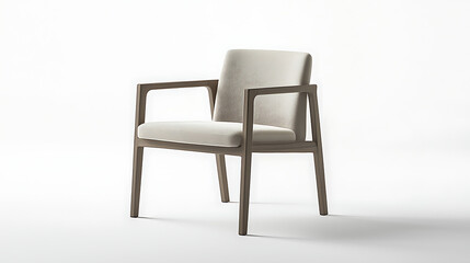 Fototapeta premium A wooden chair with a white cushion sits on a white background