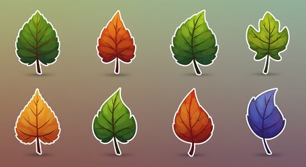 Obraz premium Assorted Leaf Stickers in Various Colors Graphic Art Illustration Set
