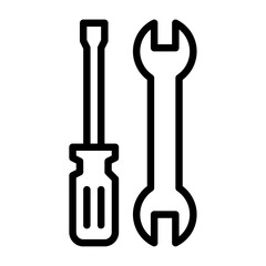 Wrench and Screwdriver outline icon, tools black line illustration