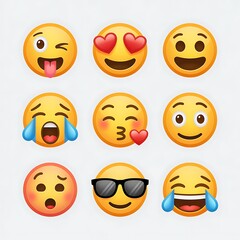 Fototapeta premium This image features a collection of diverse emoji faces, showcasing a variety of emotions like happiness, sadness, love, surprise, and more.