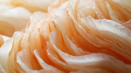 Extreme close up of French Cvennes Sweet Onion layers translucent glistening intricate texture magnified under soft natural lighting