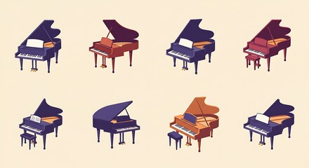 Various Grand Pianos Illustration for Music Education and Concert Design