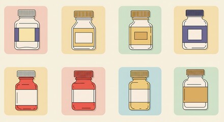 Colorful Medicine Bottles in a Row for Healthcare and Pharmaceutical Concepts