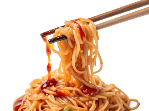 Noodles with sauce served using chopsticks