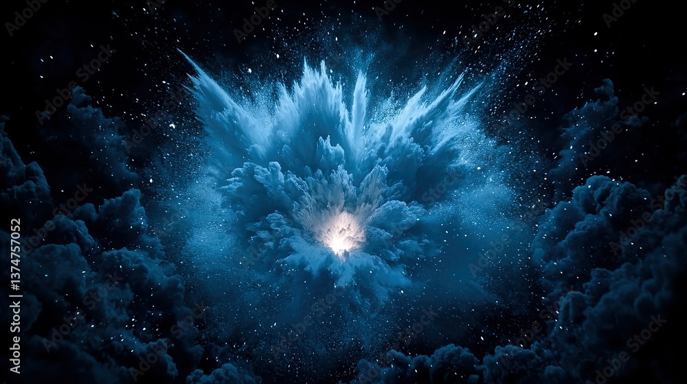 Poster a cloud in the middle of a starry night sky with a glowing source emanating from its center