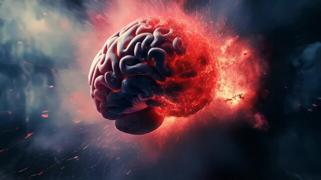 Fiery brain explosion: dynamic progression of a brain disintegrating into flames and sparks