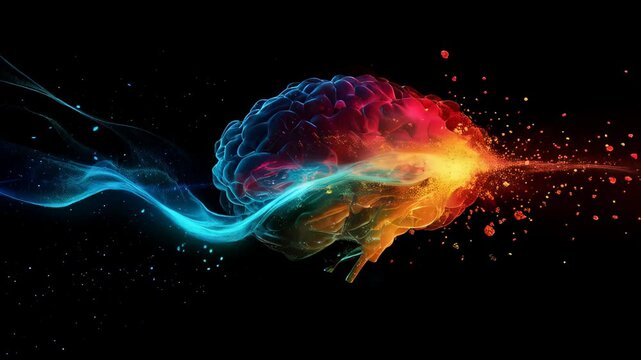 Vibrant neural energy flow with abstract glowing brain concept and dynamic particle motion