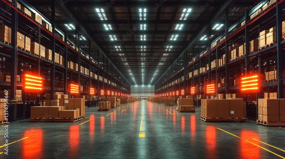 Aufkleber a large warehouse features aisles filled with neatly stacked pallets of cargo, showcasing a well man