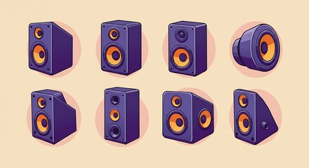 Speaker Set Illustration in Purple and Orange for Audio Design