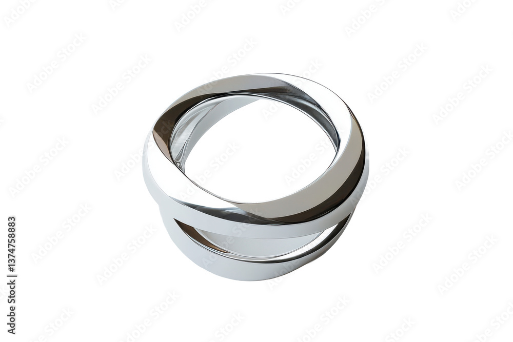 Aufkleber a close up view of a shiny silver ring with a unique design on a black isolated background