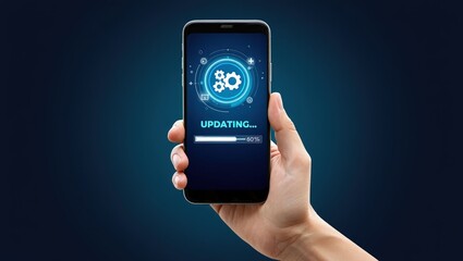 Operating system upgrade concept, installation app and software update process, modernize user equipment, update modern functions, developer released new version Improved security. User is downloading