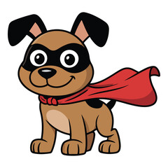 Superhero Cartoon Dog Character, Cute Dog with Mask and Cape, Kids Illustration
