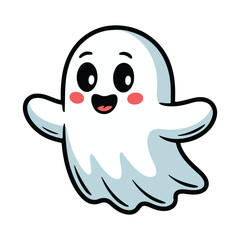 Cute Cartoon Ghost Character, Friendly Smiling Ghost, Fun Halloween Illustration