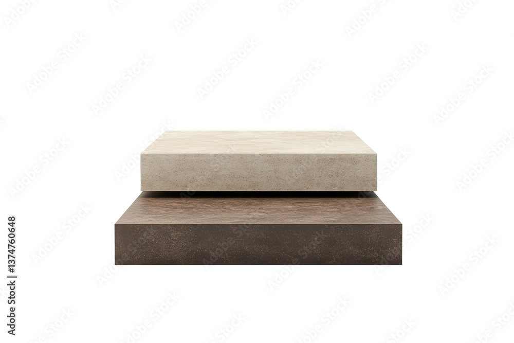 Aufkleber two rectangular platforms stacked on top of each other against a black background in a studio shot