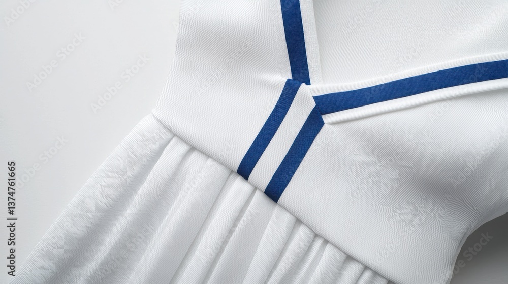 Poster close-up of a white fabric with a blue stripe running horizontally across it. the fabric appears to 