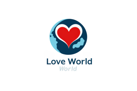 A logo showing a globe with a red heart in the center and the words love world below it - Powered by Adobe